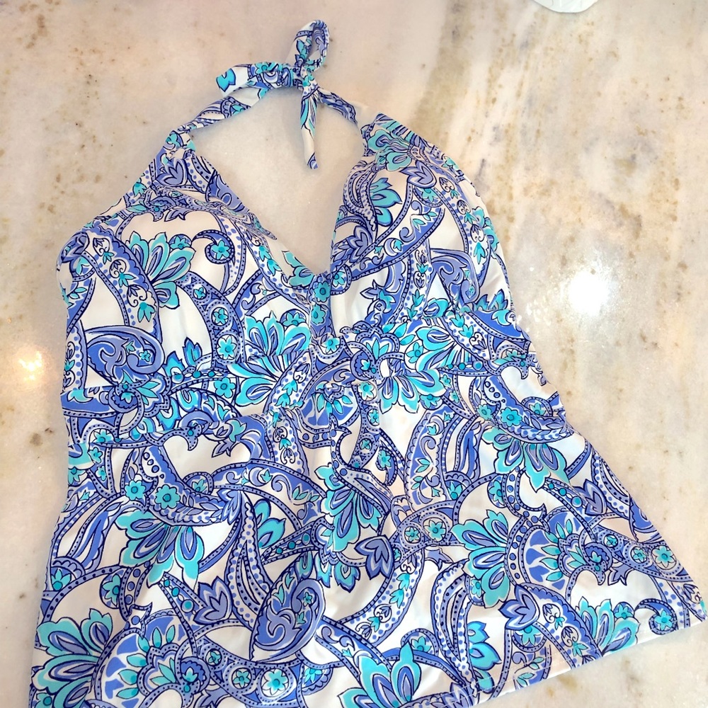 Venus halter tankini top. Size 12. Teal purple paisley. Great condition. Bikini